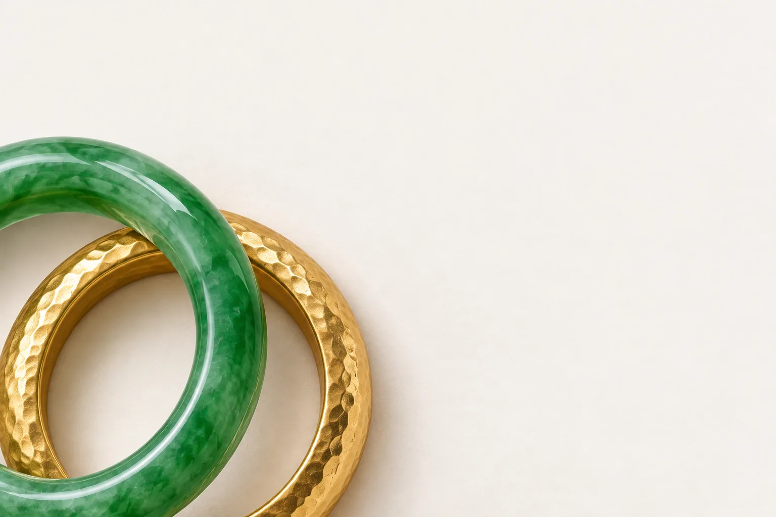 The jade and gold bangles seen from above